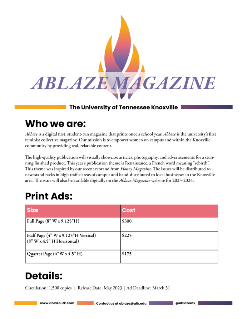 Ablaze Rate Card (Print)